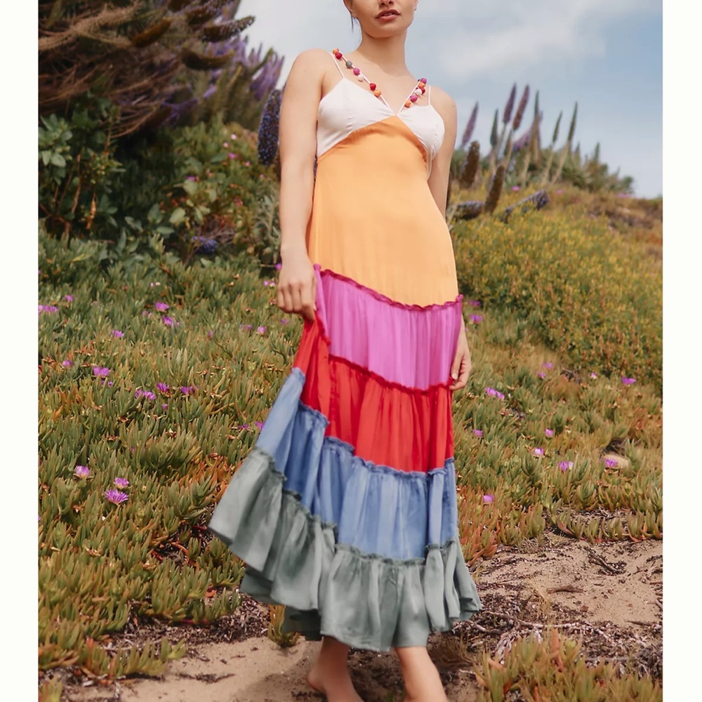 By Anthropologie Size 1X Rainbow V-Neck Maxi Dress